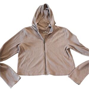 Hollister Taupe Waffle Hoodie Jacket. Lightweight. Large. Shorter. New. Full zip